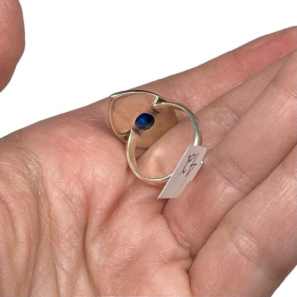 Blue Fire Opal Ring Size 6.5 Solid Sterling Silver 925 Boho Stone Jewelry - Picture 3 of 4